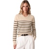 image:imageANRABESS Women Fall Long Sleeve V Neck Lightweight SweatersBeige Black Stripe