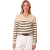 image:imageANRABESS Women Fall Long Sleeve V Neck Lightweight SweatersBeige Black Stripe