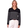 image:imageANRABESS Women Fall Long Sleeve V Neck Lightweight SweatersBlack White Stripe