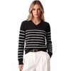 image:imageANRABESS Women Fall Long Sleeve V Neck Lightweight SweatersBlack White Stripe
