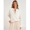 image:imageANRABESS Womens Fuzzy Sherpa Sweatshirts Henley V Nek Fleece PulloverBeige