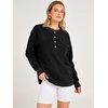 image:imageANRABESS Womens Fuzzy Sherpa Sweatshirts Henley V Nek Fleece PulloverBlack