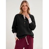 image:imageANRABESS Womens Fuzzy Sherpa Sweatshirts Henley V Nek Fleece PulloverBlack