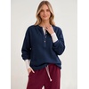 image:imageANRABESS Womens Fuzzy Sherpa Sweatshirts Henley V Nek Fleece PulloverNavy Blue
