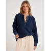image:imageANRABESS Womens Fuzzy Sherpa Sweatshirts Henley V Nek Fleece PulloverNavy Blue