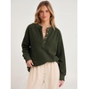image:imageANRABESS Womens Fuzzy Sherpa Sweatshirts Henley V Nek Fleece PulloverOlive Green