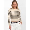image:imageANRABESS Womens Long Sleeve Cropped Crew Neck Lightweight Fall SweatersLight Parchment Black Stripe