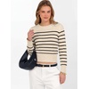 image:imageANRABESS Womens Long Sleeve Cropped Crew Neck Lightweight Fall SweatersLight Parchment Black Stripe