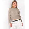 image:imageANRABESS Womens Long Sleeve Cropped Crew Neck Lightweight Fall SweatersTan