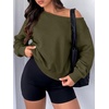 image:imageANRABESS Womens Off Shoulder Sweatshirt Loose Crop TopsArmy Green