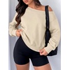 image:imageANRABESS Womens Off Shoulder Sweatshirt Loose Crop TopsBeige