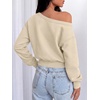 image:imageANRABESS Womens Off Shoulder Sweatshirt Loose Crop TopsBeige