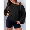 image:imageANRABESS Womens Off Shoulder Sweatshirt Loose Crop TopsBlack