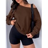 image:imageANRABESS Womens Off Shoulder Sweatshirt Loose Crop TopsCoffee Brown