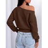 image:imageANRABESS Womens Off Shoulder Sweatshirt Loose Crop TopsCoffee Brown