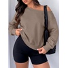 image:imageANRABESS Womens Off Shoulder Sweatshirt Loose Crop TopsCoffee Grey