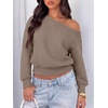 image:imageANRABESS Womens Off Shoulder Sweatshirt Loose Crop TopsCoffee Grey