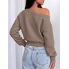 image:imageANRABESS Womens Off Shoulder Sweatshirt Loose Crop TopsCoffee Grey