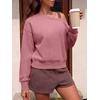 image:imageANRABESS Womens Off Shoulder Sweatshirt Loose Crop TopsDusty Rose