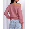 image:imageANRABESS Womens Off Shoulder Sweatshirt Loose Crop TopsDusty Rose