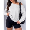 image:imageANRABESS Womens Off Shoulder Sweatshirt Loose Crop TopsGrey