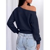 image:imageANRABESS Womens Off Shoulder Sweatshirt Loose Crop TopsNavy Blue