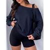 image:imageANRABESS Womens Off Shoulder Sweatshirt Loose Crop TopsNavy Blue