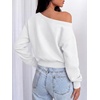 image:imageANRABESS Womens Off Shoulder Sweatshirt Loose Crop TopsWhite
