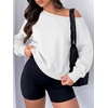image:imageANRABESS Womens Off Shoulder Sweatshirt Loose Crop TopsWhite