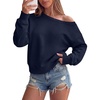image:imageANRABESS Womens Off Shoulder Sweatshirt Loose Crop TopsNavy Blue