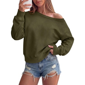 image:imageANRABESS Womens Off Shoulder Sweatshirt Loose Crop TopsArmy Green