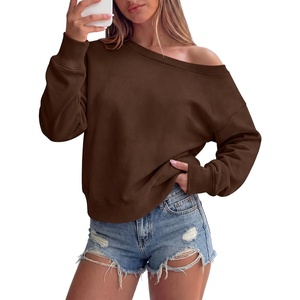 image:imageANRABESS Womens Off Shoulder Sweatshirt Loose Crop TopsCoffee Brown