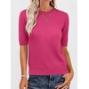 image:imageANRABESS Short Sleeve Sweater for Women Wool Blend Business Casual TopsHot Pink