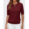 image:imageANRABESS Short Sleeve Sweater for Women Wool Blend Business Casual TopsWine Red