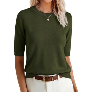 image:imageANRABESS Short Sleeve Sweater for Women Wool Blend Business Casual TopsArmy Green