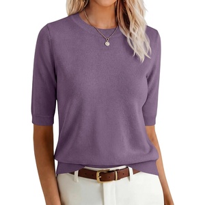 image:imageANRABESS Short Sleeve Sweater for Women Wool Blend Business Casual TopsGrey Purple
