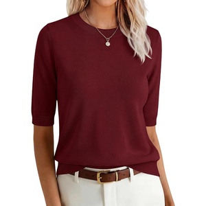 image:imageANRABESS Short Sleeve Sweater for Women Wool Blend Business Casual TopsWine Red