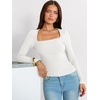 image:imageANRABESS Long Sleeve Shirts for Women Ribbed Square Neck TopsOffwhite