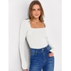 image:imageANRABESS Long Sleeve Shirts for Women Ribbed Square Neck TopsOffwhite