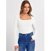 image:imageANRABESS Long Sleeve Shirts for Women Ribbed Square Neck TopsOffwhite