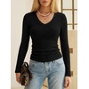 image:imageANRABESS Long Sleeve V Neck Ribbed Shirts for Women Fall OutfitsBlack