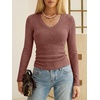image:imageANRABESS Long Sleeve V Neck Ribbed Shirts for Women Fall OutfitsBrick Red