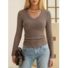 image:imageANRABESS Long Sleeve V Neck Ribbed Shirts for Women Fall OutfitsBrown