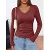 image:imageANRABESS Long Sleeve V Neck Ribbed Shirts for Women Fall OutfitsRed