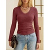 image:imageANRABESS Long Sleeve V Neck Ribbed Shirts for Women Fall OutfitsRed