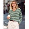 image:imageANRABESS Sweaters for Women Lightweight Loose Fit V Neck Fall OutfitsOlive Sky Blue Stripe