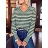 image:imageANRABESS Sweaters for Women Lightweight Loose Fit V Neck Fall OutfitsOlive Sky Blue Stripe