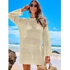 image:imageANRABESS Women Swimsuit Cover Up Beach Crochet Bathing Suit Mini DressBeige