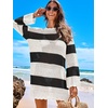 image:imageANRABESS Women Swimsuit Cover Up Beach Crochet Bathing Suit Mini DressBlack White Stripe