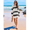 image:imageANRABESS Women Swimsuit Cover Up Beach Crochet Bathing Suit Mini DressBlack White Stripe